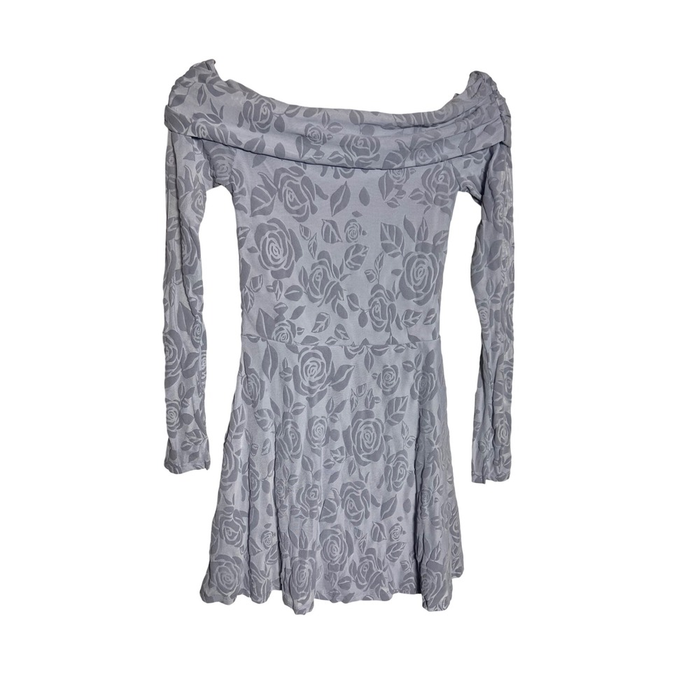 Wild‎ Fable XXS Gray Rose Print Long Sleeve Off Shoulder Mini Dress